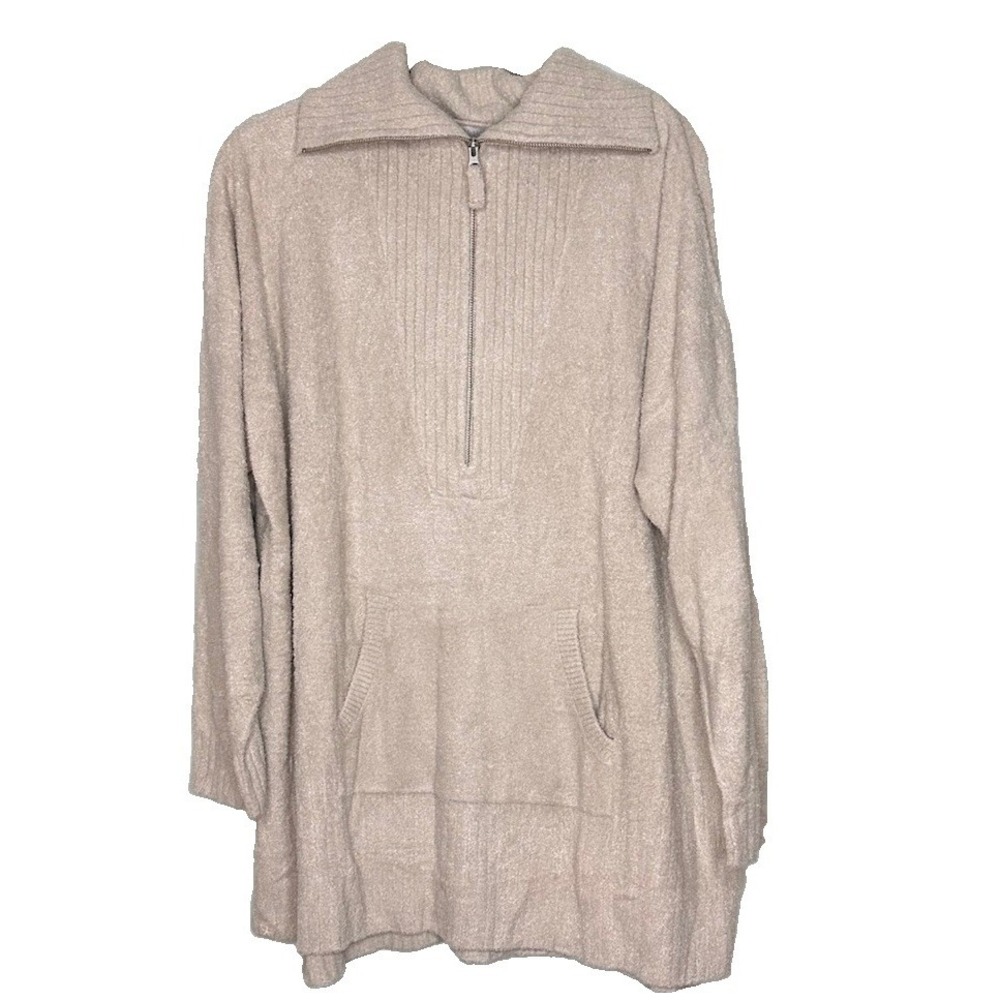 NWT Barefoot Dreams CozyChic Lite High Rib Half Zip Tunic Stone Size 3X Soft